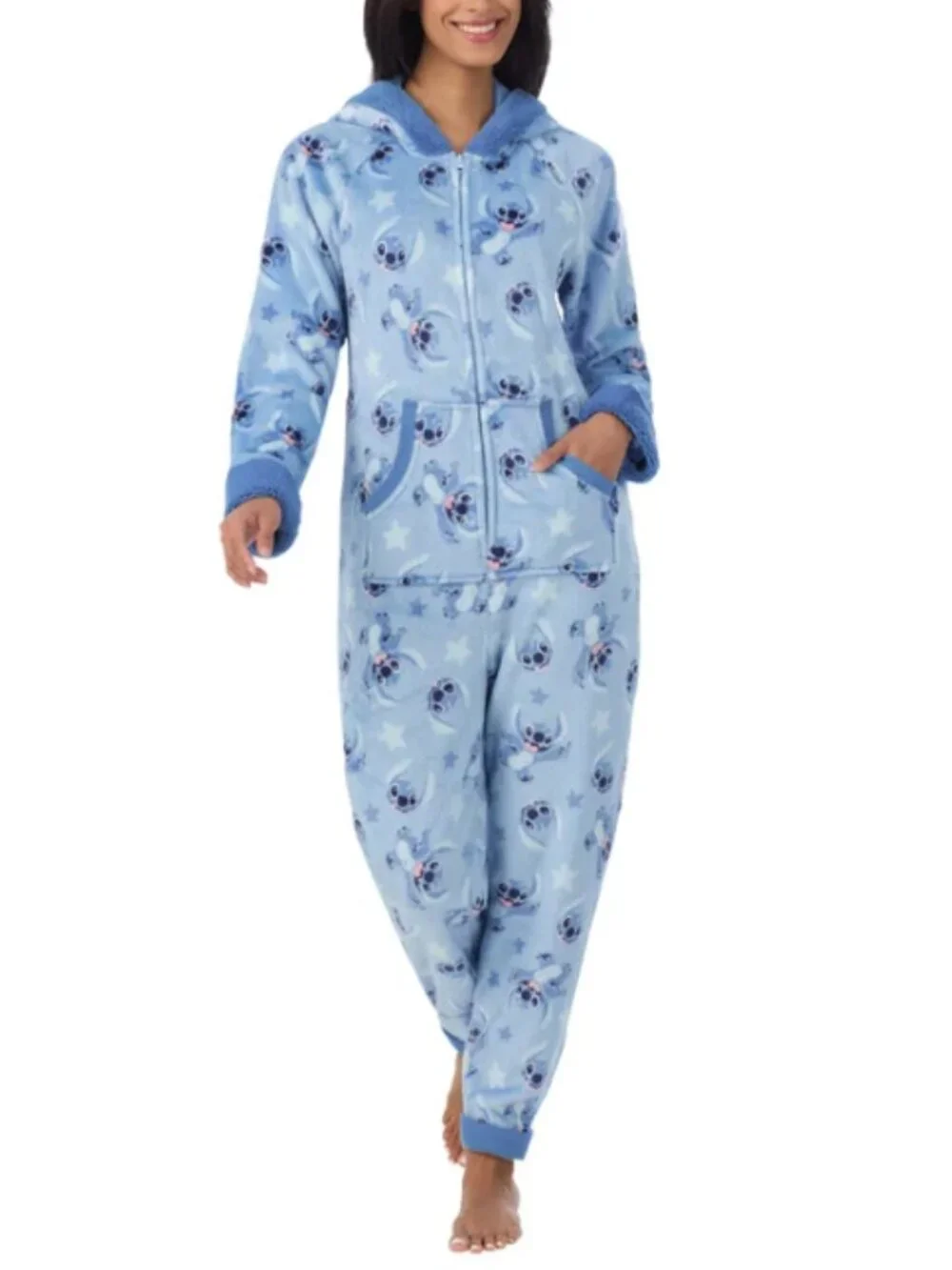 NWT Stitch Adult One-Piece Blue Pajama Size Large - Picture 1 of 10